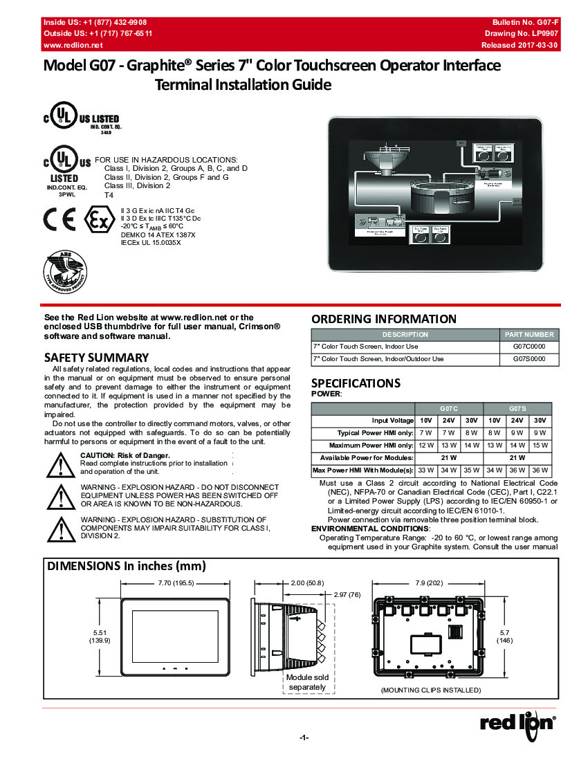First Page Image of G07S0000 Installation Guide Red Lion Graphite HMI.pdf